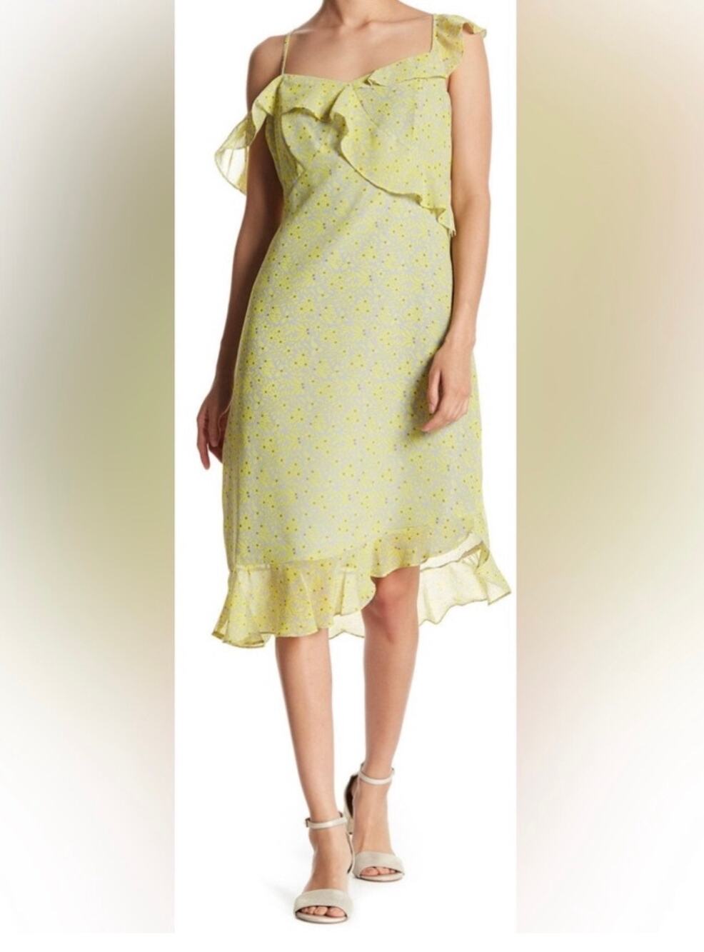 Nanette Lepore Lemon Meringue Floral Ruffle Dress Size 2 NWT Spring Bloom